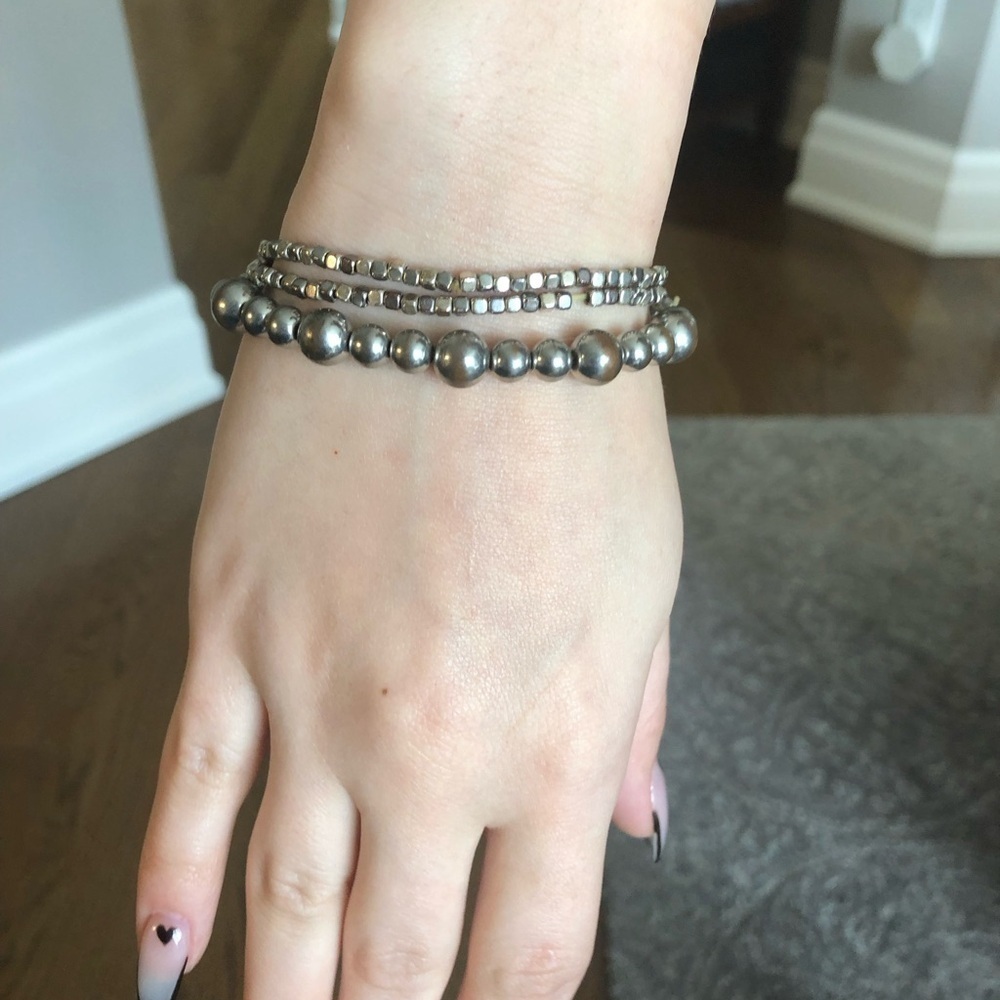 Silver stack three bracelets with white silver stack - Picture 3 of 6